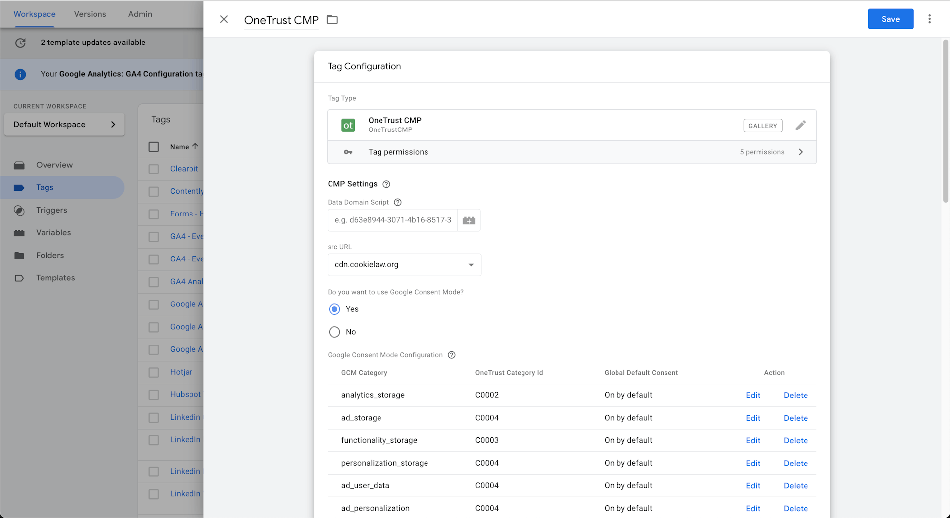 Template setup